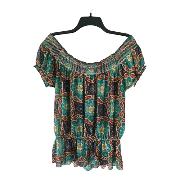 Love Tease Blouse Womens Sz M Multicolor Off Sholder Lightweight Coastal… - Picture 1 of 7